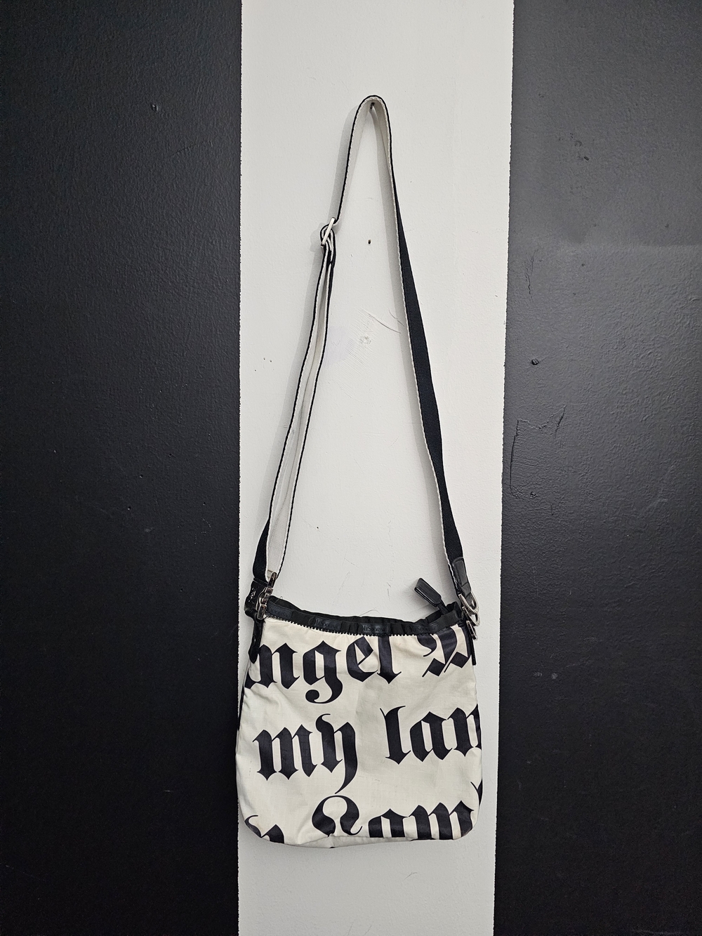 L.A.M.B. Black & White Script Crossbody Bag
